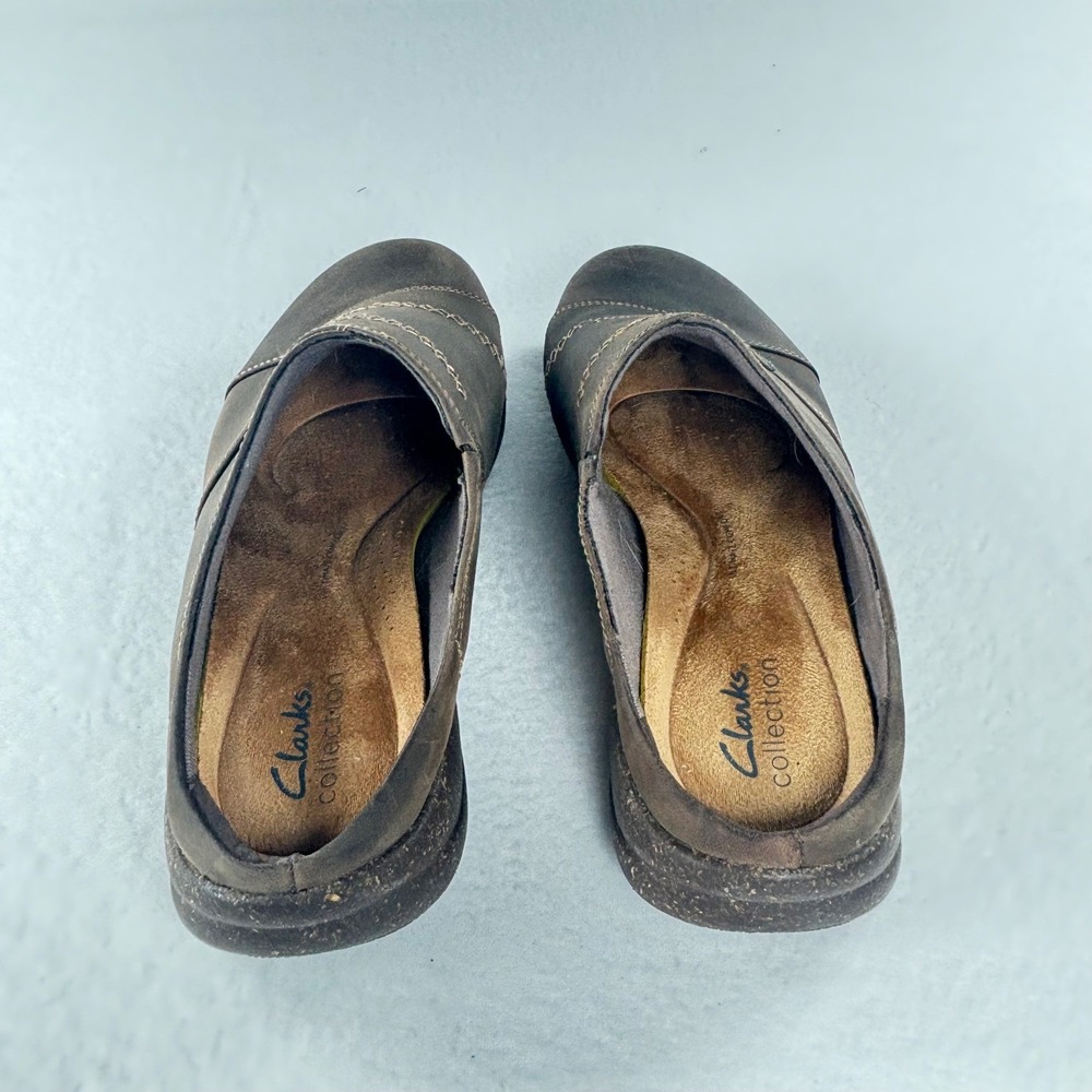 Clarks Brown Leather Mules Clogs Slip on Womens 8.5 M Earthy Boho - Picture 10 of 10